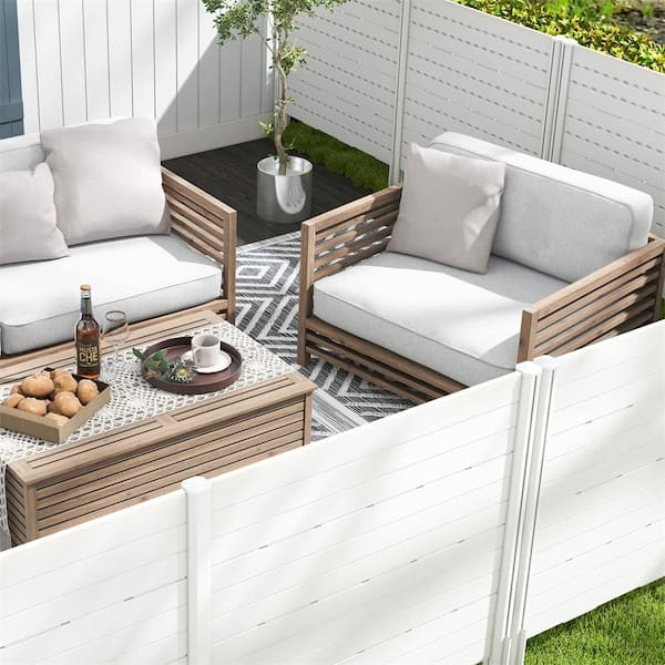 HONEY JOY 4.08 ft. x 4.04 ft. White PVC Outdoor Privacy Fence Panel