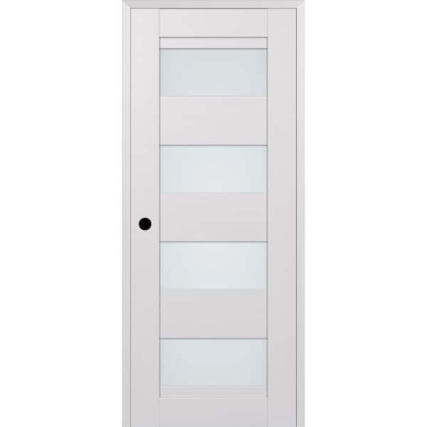 Della N DIY-Friendly 28 in. x 84 in. Right-Hand 4-Lite Frosted Glass Bianco Noble Composite Single Prehung Interior Door