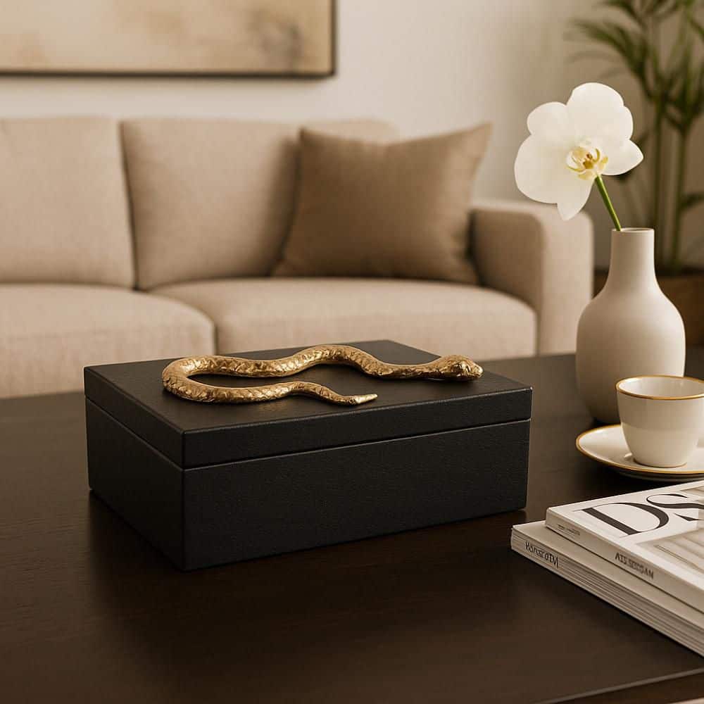 Black/Gold 8 in. x 11 in. Wood/Leather Rectangular Snake Box price history on PriceWatchPro