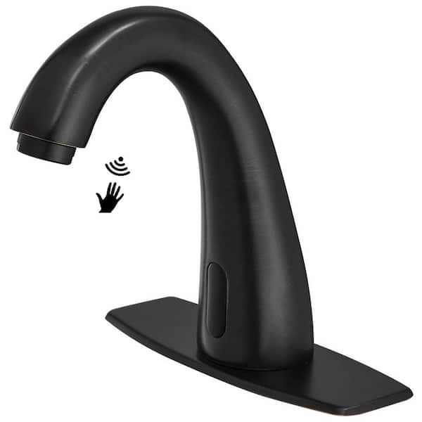 BWE DC Powered Commercial Touchless Single Hole Bathroom Faucet With Deckplate Included In Oil Rubbed Bronze