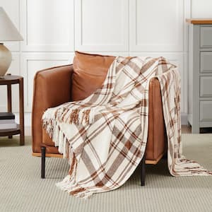 Plaid Chenille Brown/Ivory 50 x 70 Polyester Throw