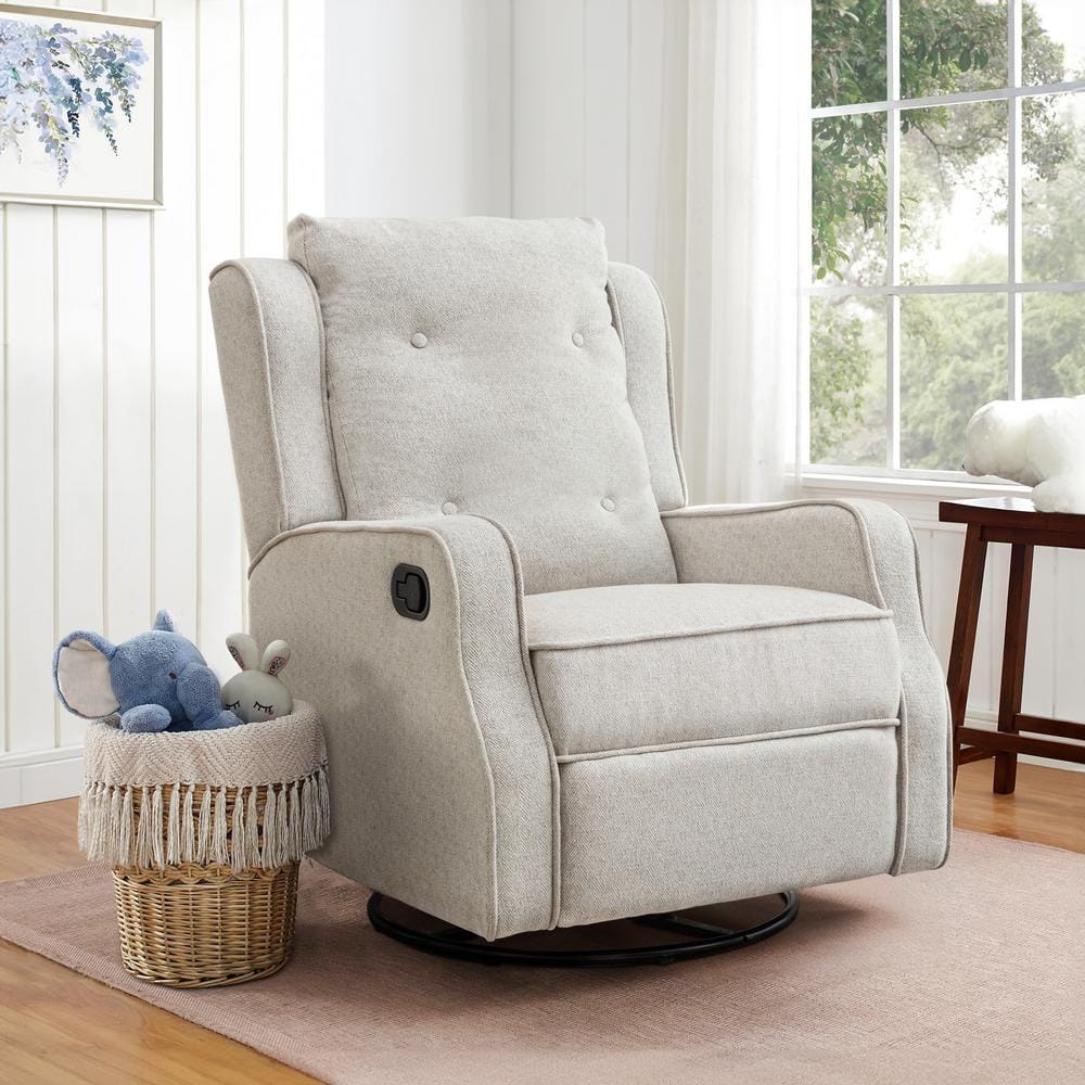 LUE BONA Linen Fabric 360° Swivel Glider Rocker Recliner, Nursery ...