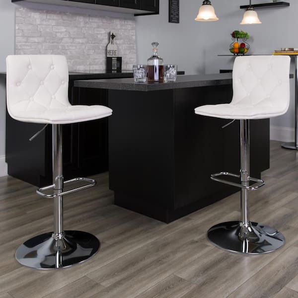 32.25 in. Adjustable Height White Cushioned Bar Stool