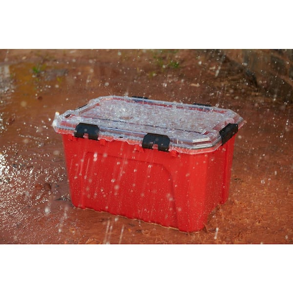 20-Gal. Professional Heavy Duty Waterproof Stackable Plastic Storage Container with Hinged Lid in Red