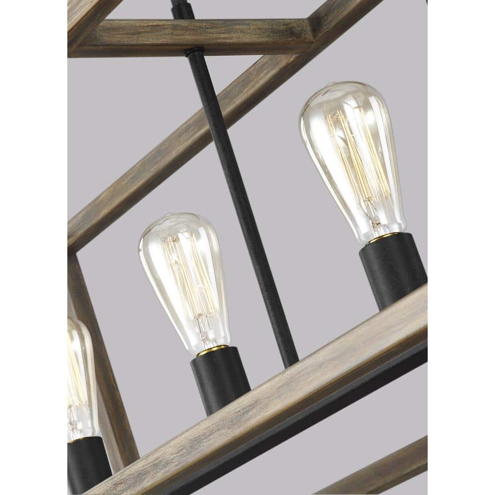 Rustic Elegance 5-Light Weathered Oak & Antique Iron Cage Chandelier