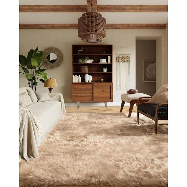 Light Brown 5 ft. x 7 ft. Faux Sheepskin Fur Rug Fluffy Fuzzy Furry Area Rug