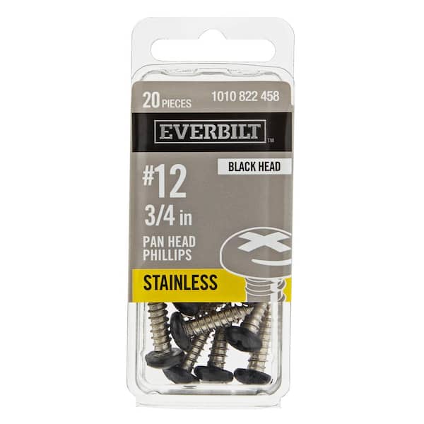 #12 x 3/4 in. Black Stainless Steel Phillips Pan Head Standard Sheet Metal Screw (20-Pack)
