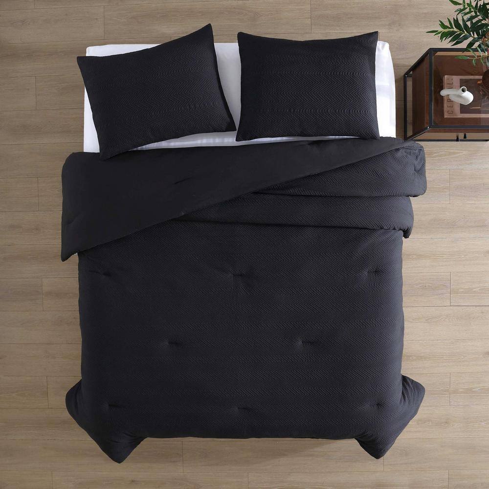 Black Microfiber Twin Duvet Cover Set with Gathered Embellishment