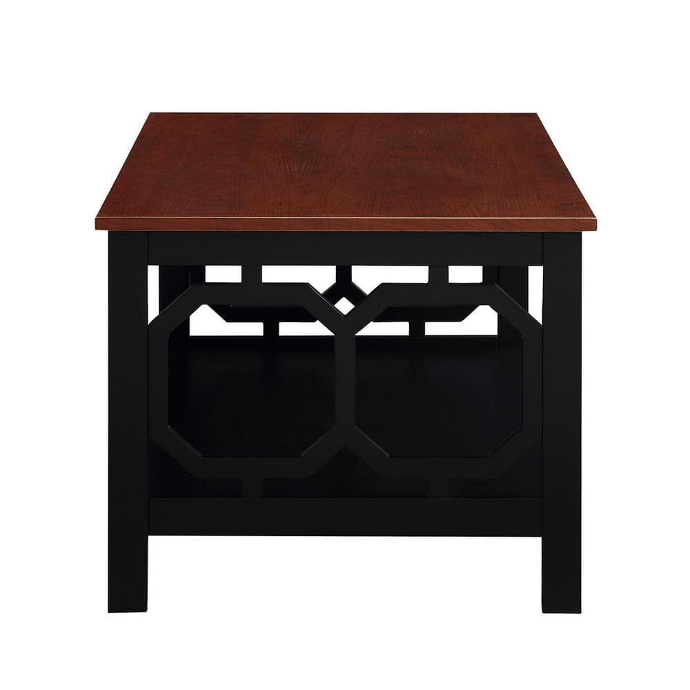 Omega Rectangular Cherry & Black Wood Coffee Table with Shelf
