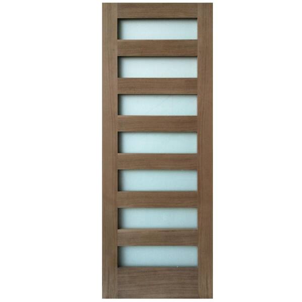 Stile Doors 24 in. x 80 in. 7-Lite Satin Etch Walnut Solid Core Wood Interior Door Slab
