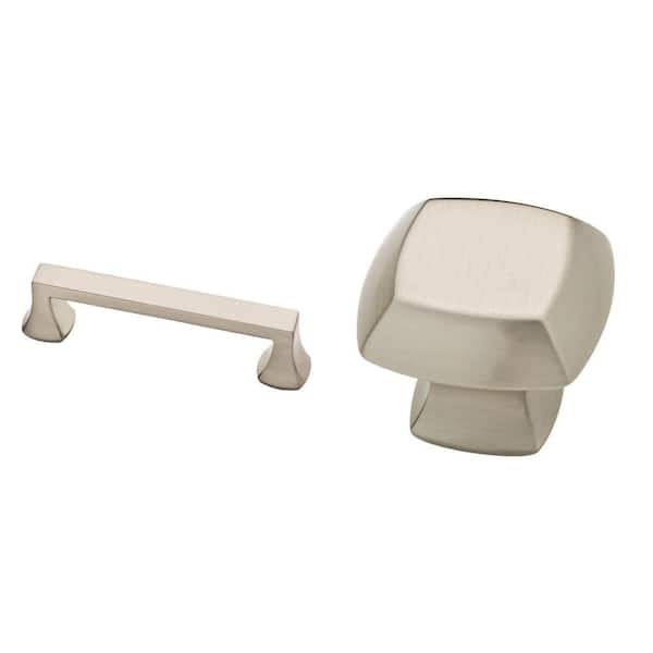 Mandara 3-3/4 in. (96 mm) Bar Pull and 1-1/4 in. (32 mm) Square Knob, Satin Nickel Combo