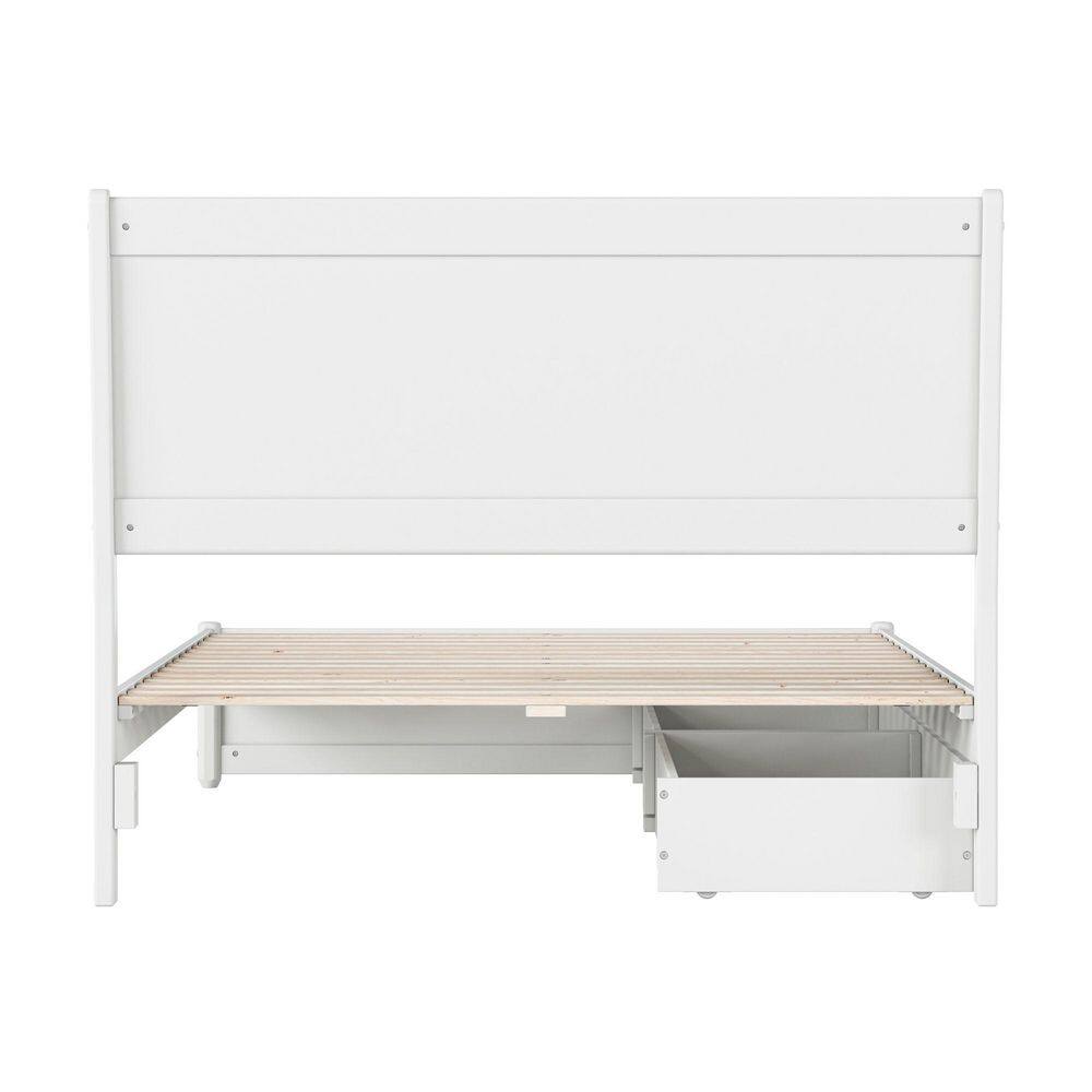 Casanova White Full Wood Platform Bed with Storage Drawers