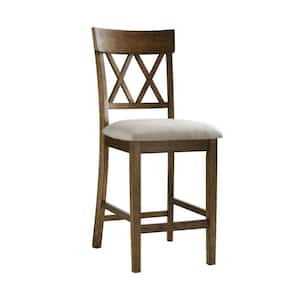 25.5 in. Gray and Brown High Back Wood Frame Bar Stool with Polyster Seat (Set of 2)