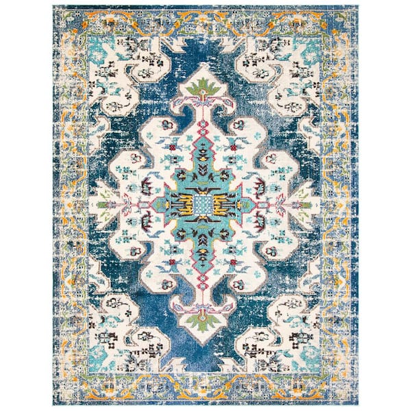 SAFAVIEH Madison Navy/Gray 9 ft. x 12 ft. Medallion Area Rug