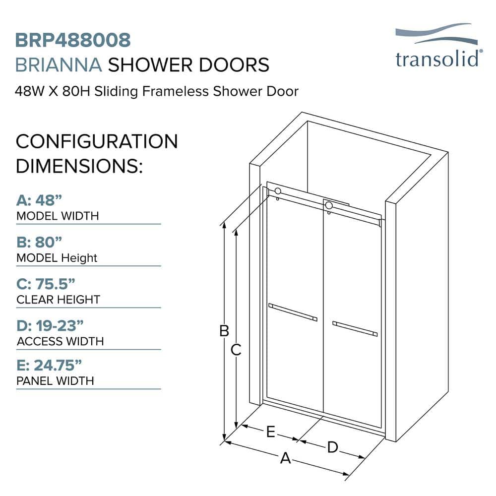 Brianna 48" x 80" Frameless Sliding Shower Door in Polished Chrome