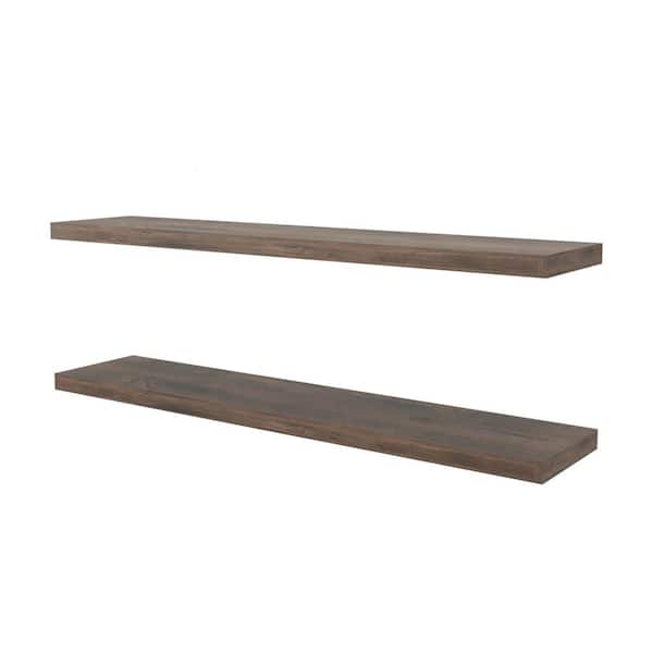 47.3 in. W x 9.8 in. D Dark Brown Wood Decorative Wall Shelf, Floating Shelf, Mounted Wall Shelf, 2-Packs