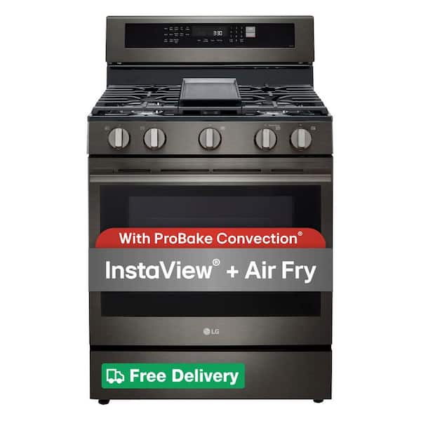 30 in. 5 Burners Freestanding Gas Range in Black Stainless Steel with Air Fry, ProBake Convection, InstaView
