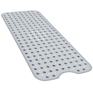 16 in. x 40 in. Non-Slip Bathtub Mat with Suction Cups and Drain Holes in Clear Gray