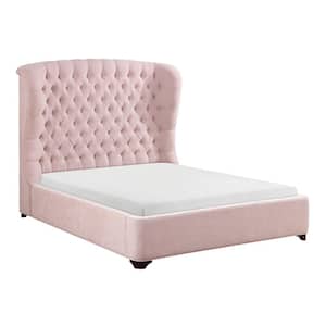 Cheswold Pink Wood Frame King Chenille Upholstered Panel Bed