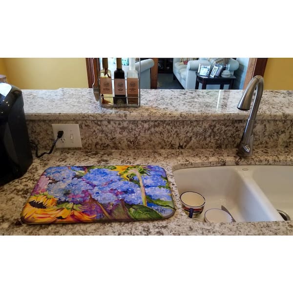 Caroline's Treasures 14 in. x 21 in. Multicolor Hydrangeas and Sunflowers Dish Drying Mat