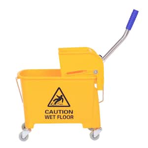 5 Gal. Yellow Plastic Steel Janitor Mop Bucket with Down Press Wringer and Wheels