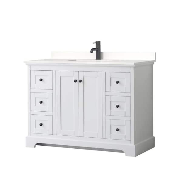 Wyndham Collection Avery 48 in. W x 22 in. D x 35 in. H Single Bath Vanity in White with White Quartz Top