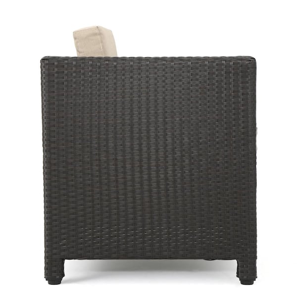 Puerta Dark Brown Wicker Outdoor Patio Club Lounge Chairs with Beige Cushions (2-Pack)