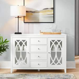 Cliffmore White Glass Door Buffet with Elliptical Pattern