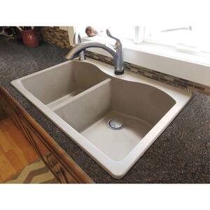 Aversa All-in-One Drop-in Granite 33 in. 1-Hole Equal Double Bowl Kitchen Sink with Faucet in Cafe Latte
