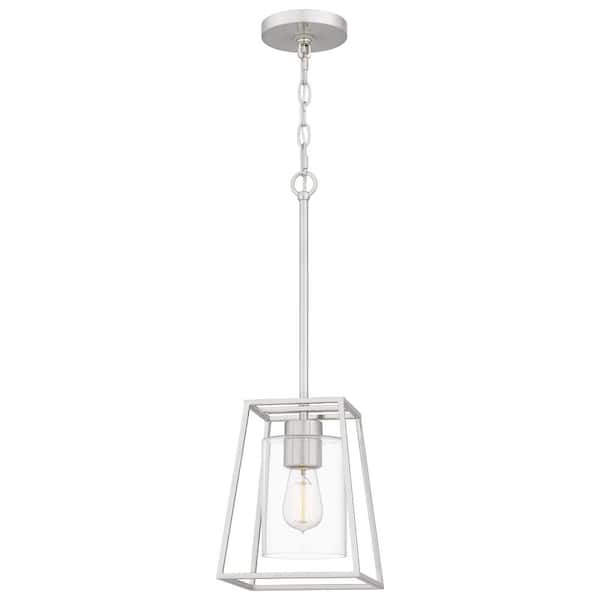 Quoizel Prescott 1-Light Brushed Nickel Shaded Mini Pendant with Glass Shade