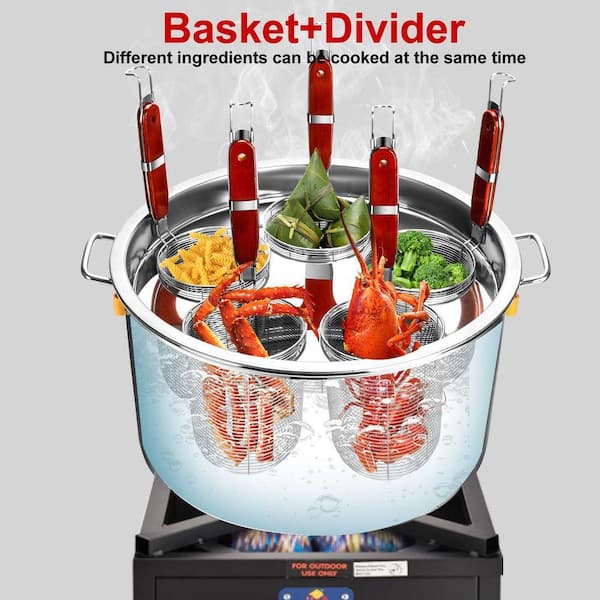 33.6 qt Stainless Steel Pasta Cooker Pot with Strainer Basket, 5