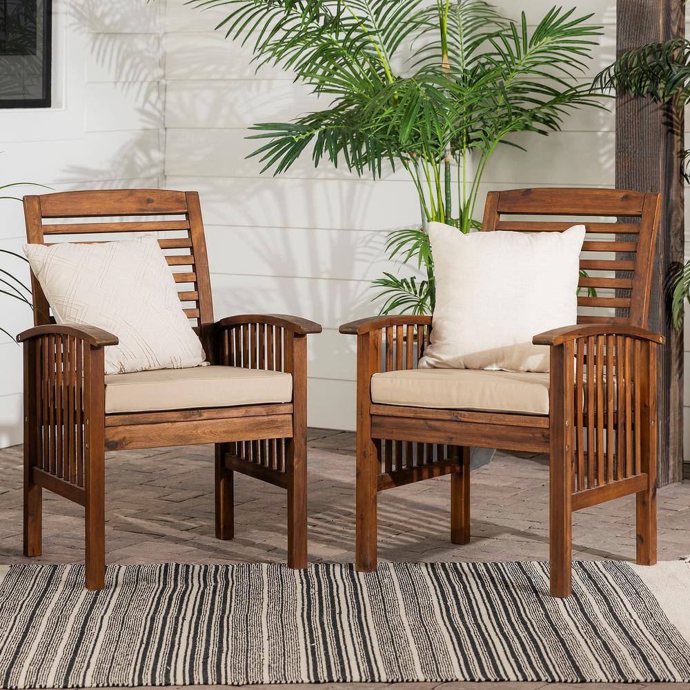 2-Piece Modern Acacia Wood Slat-Back Dark Brown Outdoor Rocking Chair with Beige Cushions price history on PriceWatchPro
