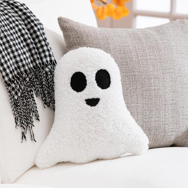 Evergreen Enterprises 13 in. Shaped Pillow with Embroidering, White Ghost