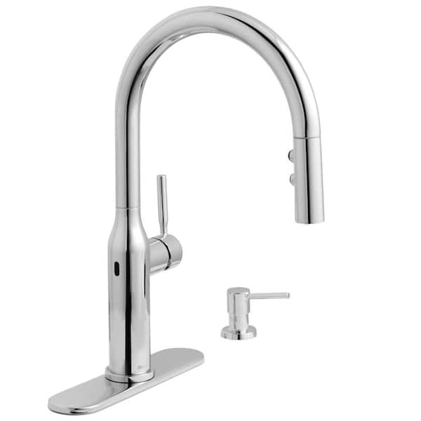 Glacier Bay Upson Single Handle Touchless Pull Down Sprayer Kitchen Faucet with TurboSpray, FastMount, Soap Dispenser in Chrome