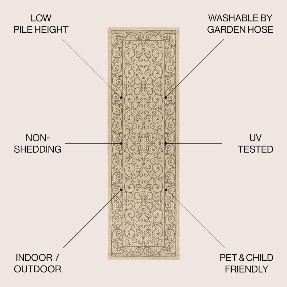 Charleston Vintage Filigree Beige & Brown 2'x8' Indoor/Outdoor Runner Rug