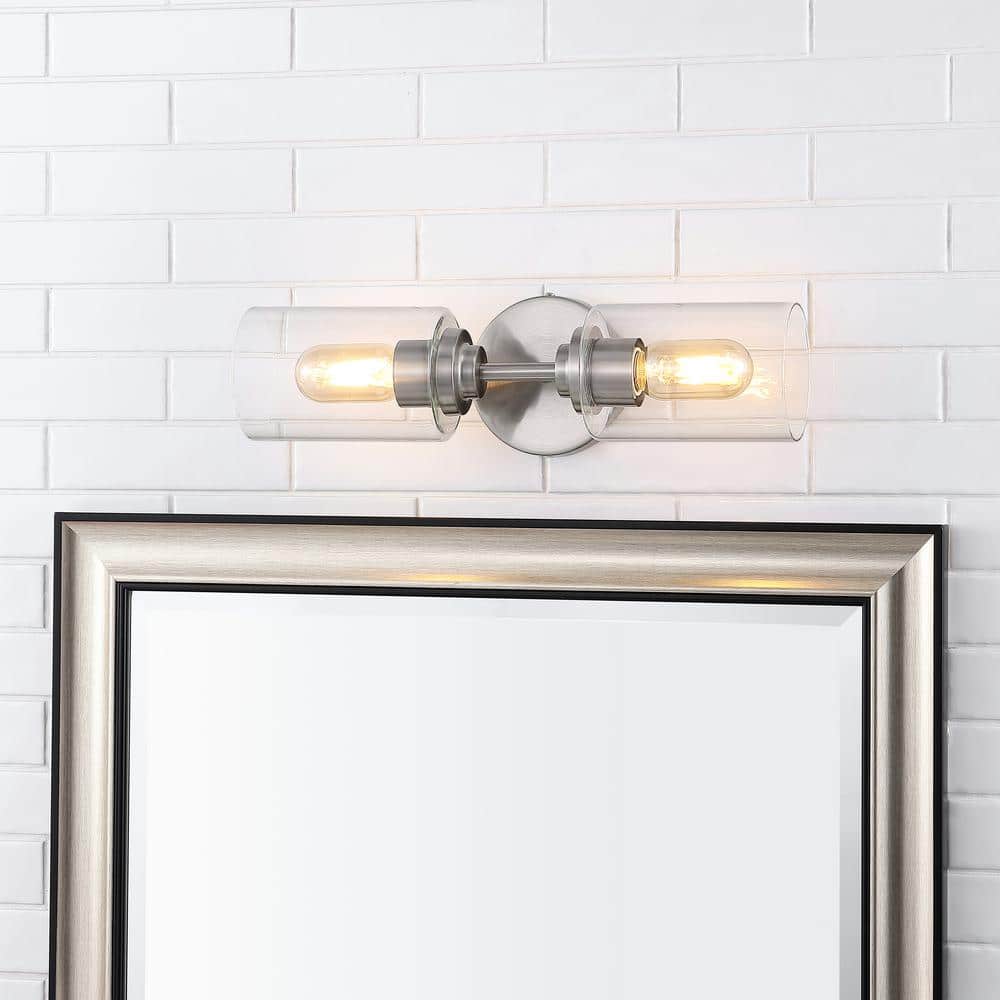 Nickel Cylinder 2-Light Industrial Vanity Sconce