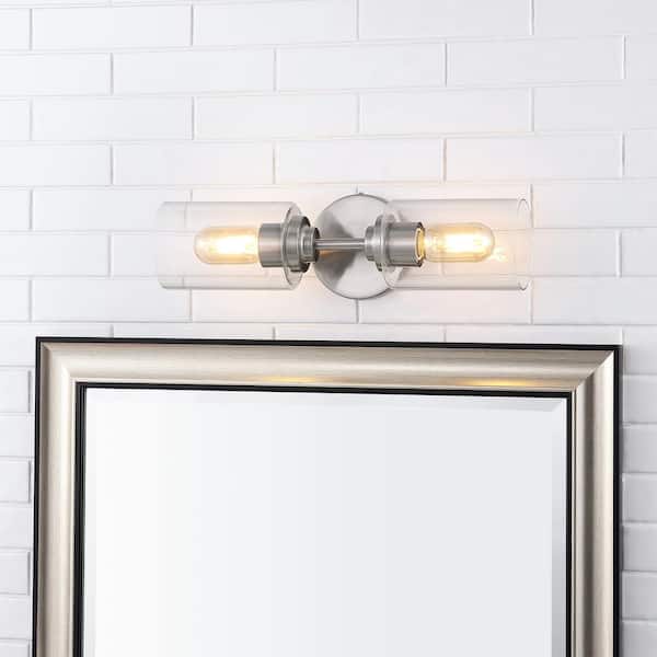 JONATHAN Y Giles 16 in. 2-Light Nickel Farmhouse Industrial