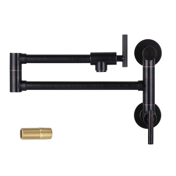 Brass Wall Mounted Pot Filler with Double Handle in Oil Rubbed Bronze