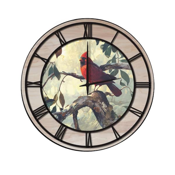 Unbranded "Sunrise at Narrows Creek" Woodgrain Accent and Black Numbers Imaged Wall Clock