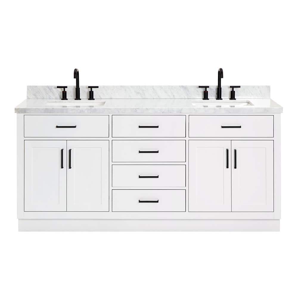 White Double Freestanding Vanity with Marble Top
