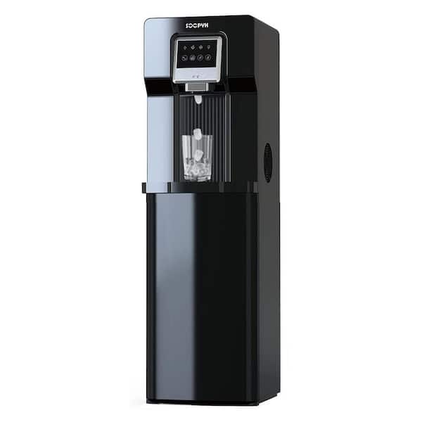 Bottom Load 2 in 1 Black Water Cooler Dispenser with Ice maker,Ice and Cold,LED Lights Empty Bottle Alert,Stainless Tank
