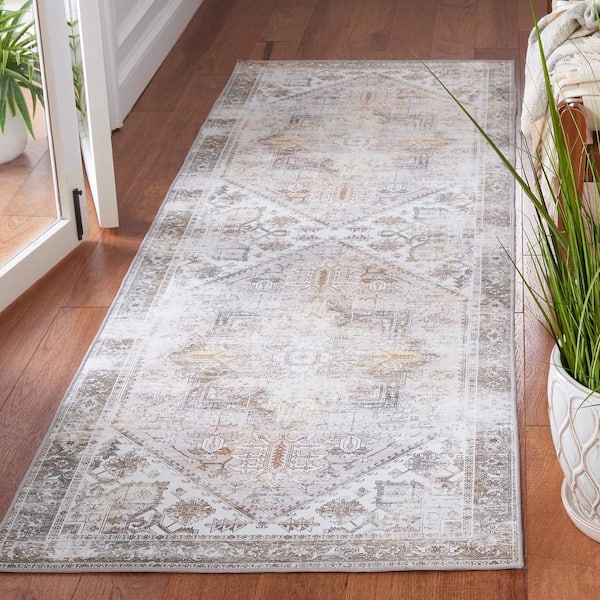 Tuscon Beige/Gray 3 ft. x 10 ft. Machine Washable Border Distressed Runner Rug