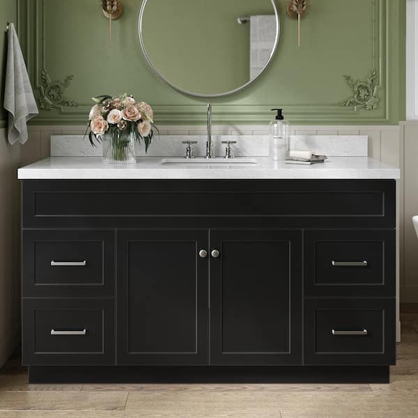 ARIEL Hamlet 61 in. W x 22 in. D x 36 in. H Bath Vanity in Black with Carrara Marble Vanity Top