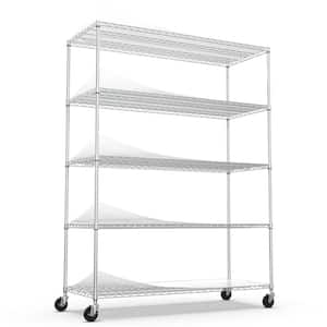 5-Tier Adjustable Metal Wire Garage Storage Shelving Unit in Chrome with Wheels (60 in. W x 82 in. H x 24 in. D)