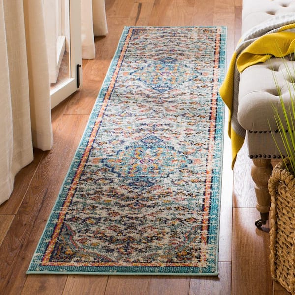 Madison Gray/Light Blue 2 ft. x 6 ft. Border Runner Rug