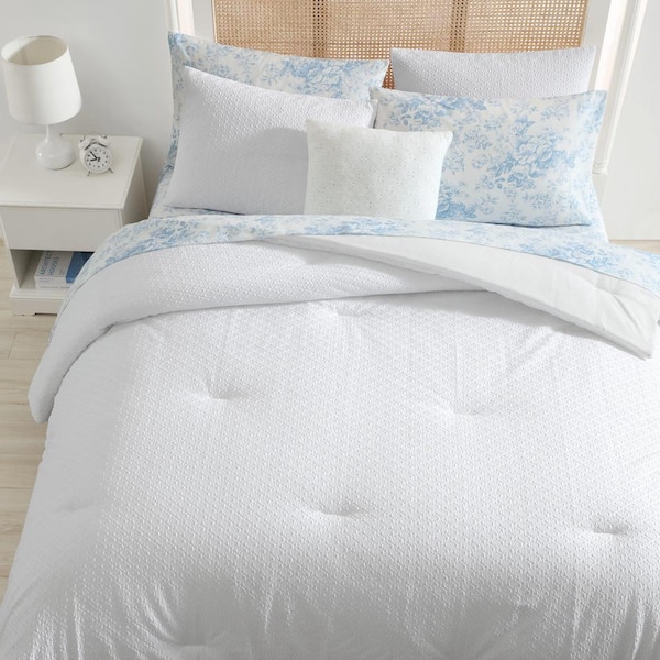 Laura Ashley Margaret 6-Piece White Microfiber Twin Bed in A Bag