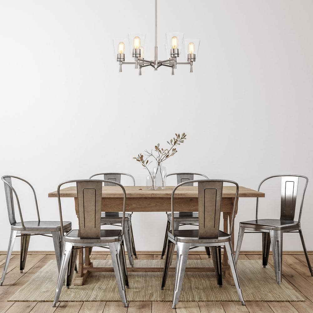 Brushed Nickel 6-Light Modern Chandelier with Clear Cone Glass Shades