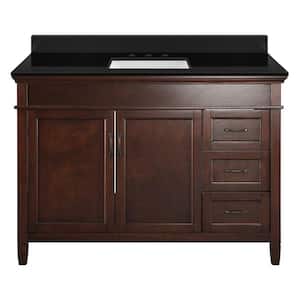 Ashburn 49 in. W x 22 in. D Bath Vanity in Mahogany with Granite Vanity Top in Midnight Black with Trough White Basin