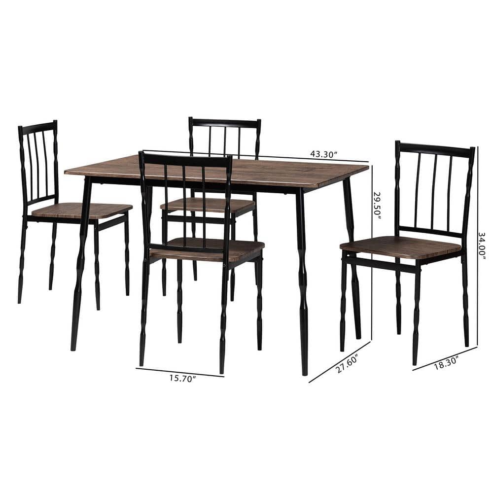 Nevan Brown Wood and Black Metal 5-Piece Dining Set