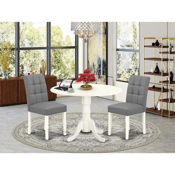 HOME IMPORTS EMPORIUM 3-Piece Linen white Solid Wood Top-Round Dining Room Set with Dropleaf-Seats 4